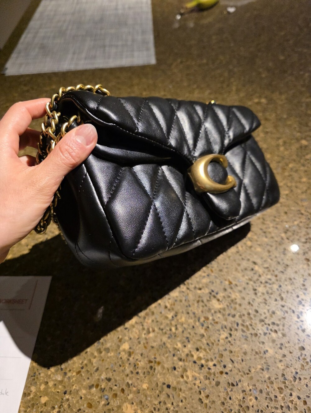 Coach Black Quilted Chain Shoulder Bag with Gold Hardware